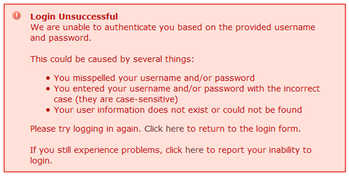 Login Unsuccessful